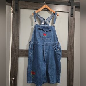 Carolina Bay Vintage Denim Rose embroidered shortalls overalls plus size 20